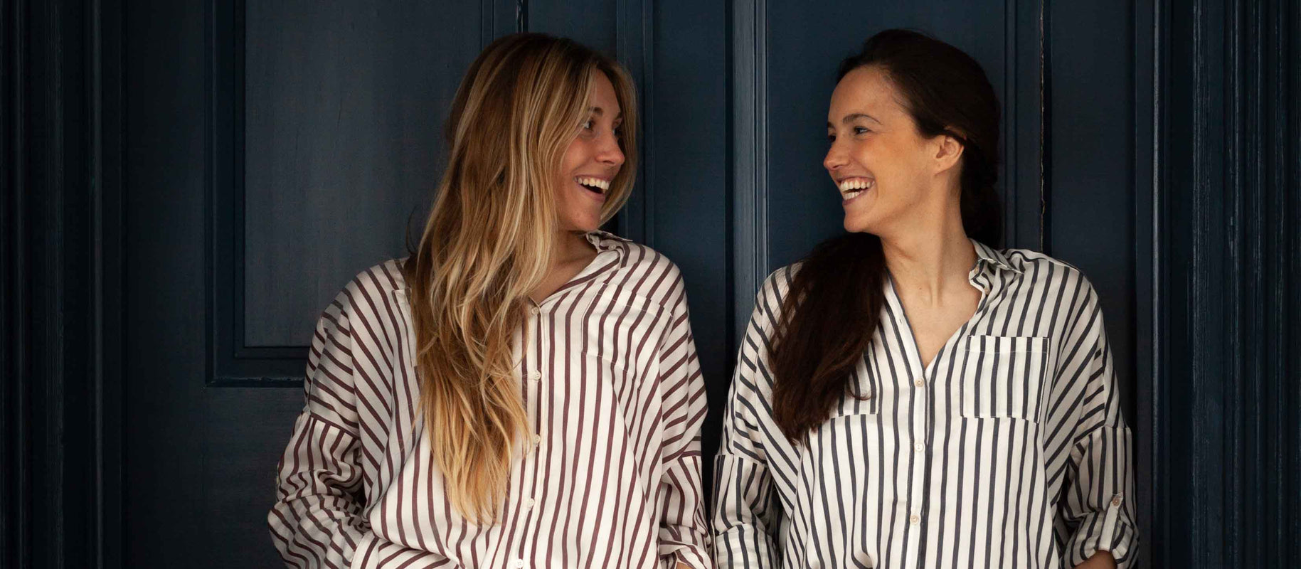 Paola & Giorgia wearing our striped silk blouses