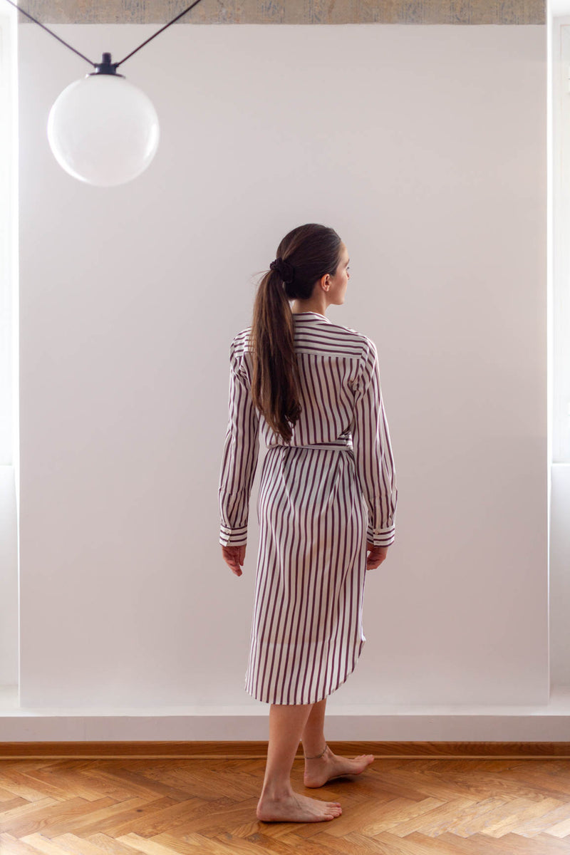 Salina Chemisier in bordeaux striped silk - back