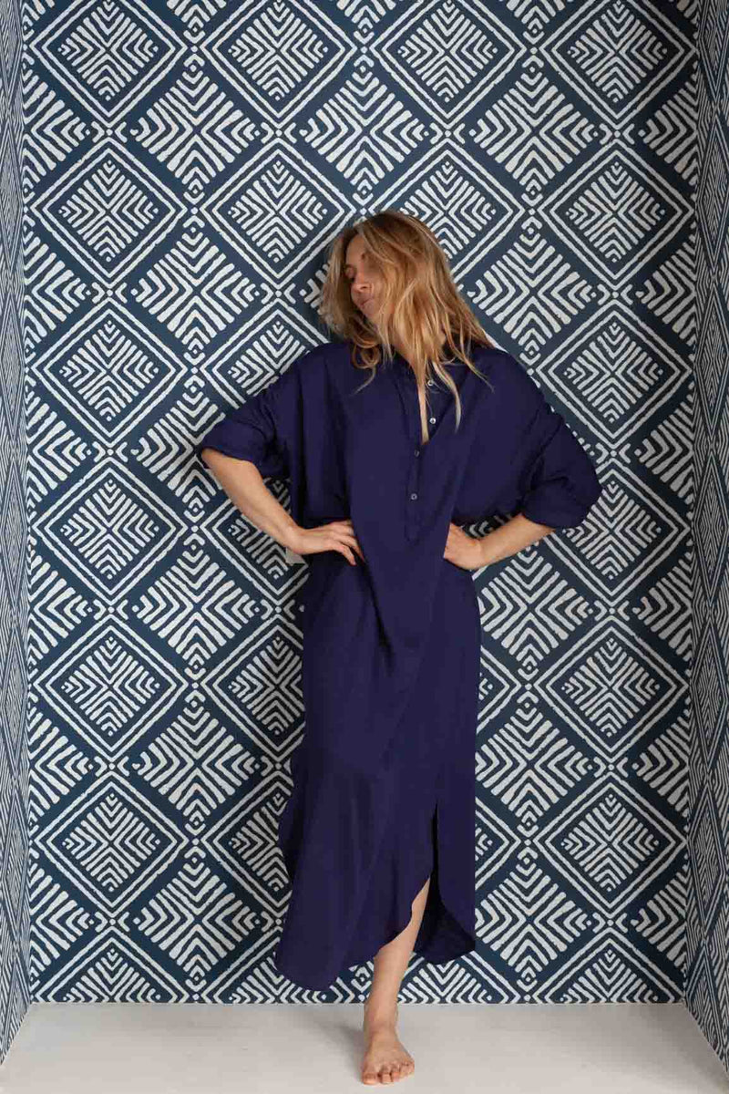Stromboli Caftan in evening blue bamboo - front