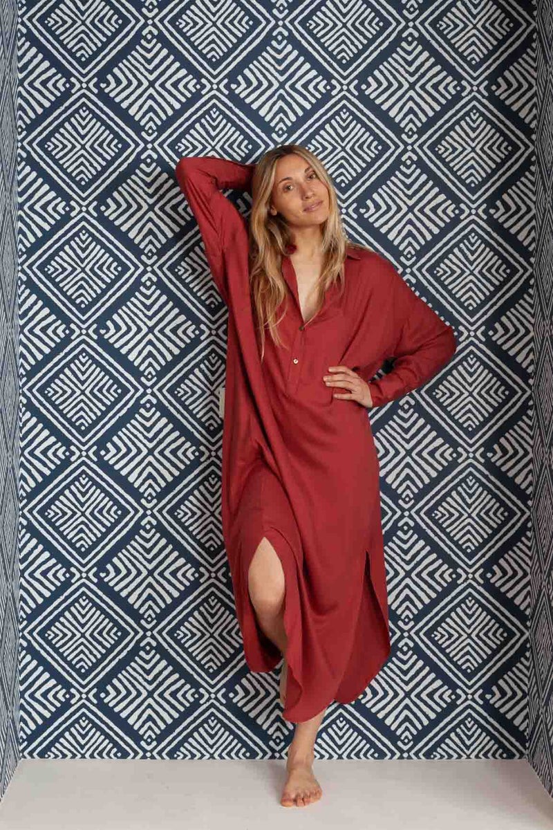 Stromboli Caftan in indian red bamboo - front