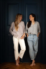 Vulcano Blouses in Bordeaux and Blue Striped Silk